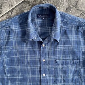 OSCAR DE LA RENTA Blue Casual Cottagecore Checkered Cotton Button-Up Shirt